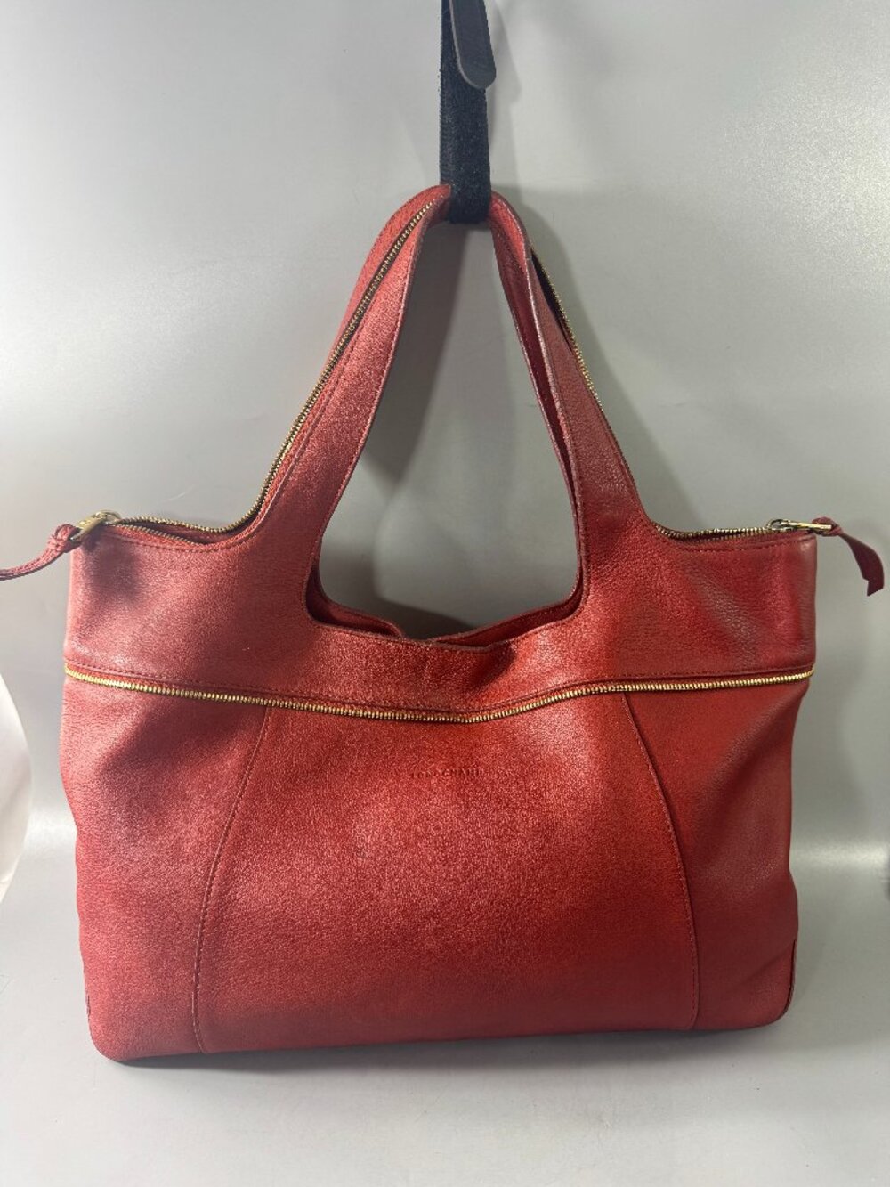 Authentic Longchamp Imperial Red Leather Tote Bag